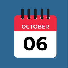 october 6th calendar reminder. 6th october daily calendar icon template. Calendar 6th october icon Design template. Vector illustration