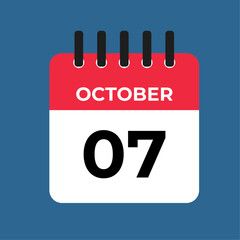 Fototapeta premium october 7th calendar reminder. 7th october daily calendar icon template. Calendar 7th october icon Design template. Vector illustration