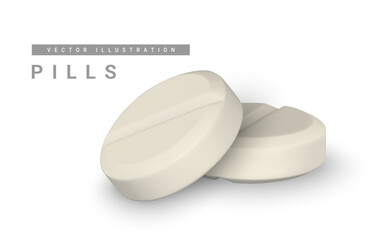 Realistic 3d pill in cartoon style. Medicine and drugs tablet, medical supplements. Vector illustration