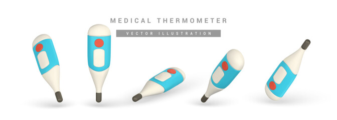 Realistic 3d electronic thermometer. Contact digital thermometer. Vector illustration. Medical equipment