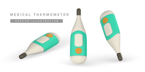 Realistic 3d electronic thermometer. Contact digital thermometer. Vector illustration. Medical equipment