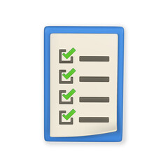 Fototapeta premium Realistic 3d check list on clip board. Clipboard with document. Business, office and education concept in cartoon style. Vector illustration