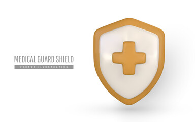 3d medical protection shield. Medical protection, insurance symbol. Concept of medical insurance, hygiene. Vector illustration