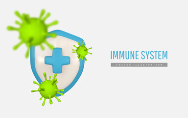 3d medical protection shield. Medical protection, insurance symbol. Protection from pandemic outbreak. Immunity concept. Vector illustration