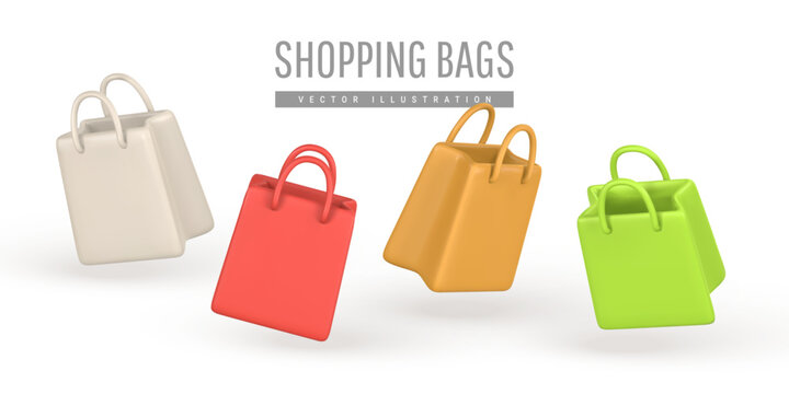 3d empty shopping bag, handbag in cartoon style. Discount, promotion, sale, shopping concept. Vector illustration