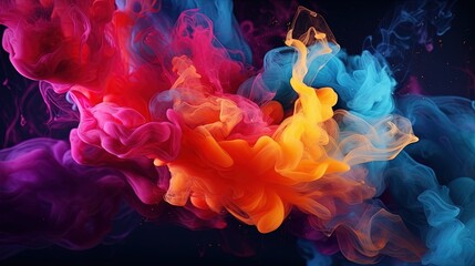 Obraz premium Smoke Splash of Colorful Paint on the Dark Background 