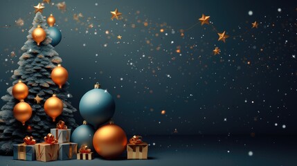 christmas background with tree and baloons