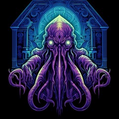 Vector graphics cthulhu blacklight colors Ai generated art