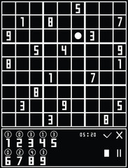 Sudoku board game icon, black and white color illustration