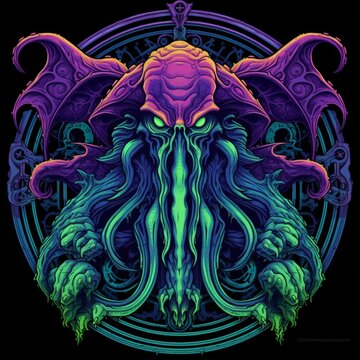 Vector graphics cthulhu blacklight colors Ai generated art