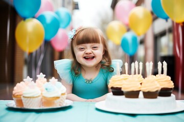girl With Down Syndrome Daughter Celebrating Birthday With Party At Home