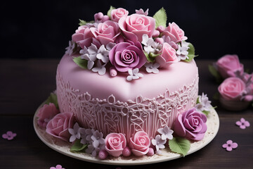 Obraz na płótnie Canvas Elegantly Beautiful Strawberry Cake: A Delightful Tribute to Love on Your Wedding Anniversary