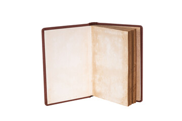 Open old book isolated on white background with clipping path.