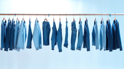 Long shirts jeans on hanging with blue jeans.