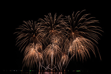 PATTAYA, CHONBURI, THAILAND, Real Fireworks at Pattaya bay, Pattaya national Fireworks Festival...