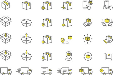 おしゃれなデリバリー関係の線画アイコンセット