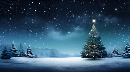 christmas tree with snow,Winter Night Background Images ,Snowy Christmas Forest.AI Generative 