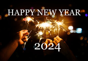 Celebrating the New Year: Sparkling Joy with Burning Sparklers in the Night Greeting Card Mail 2024