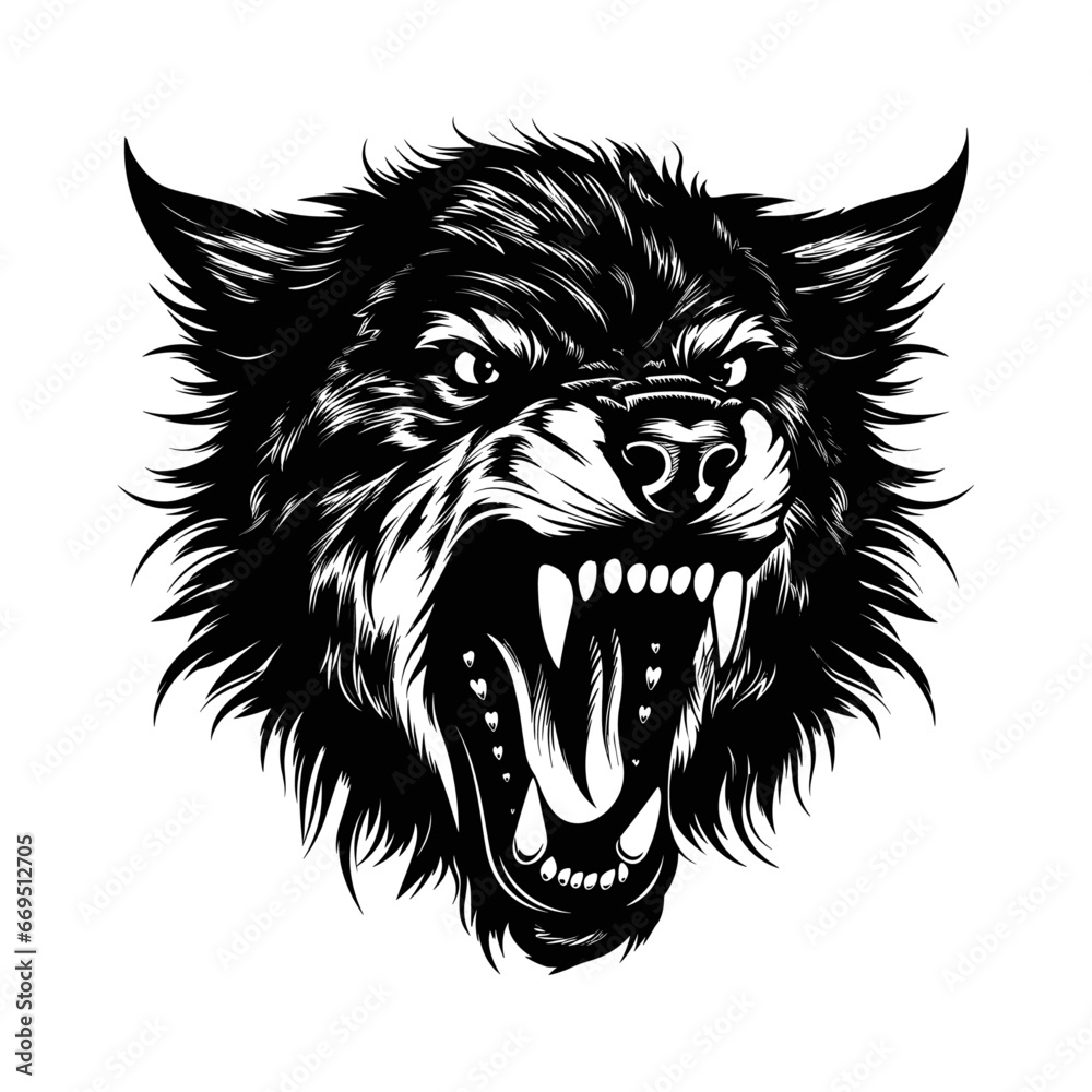 Wall mural angry roaring wolf head mascot, vector illustration, generative ai.