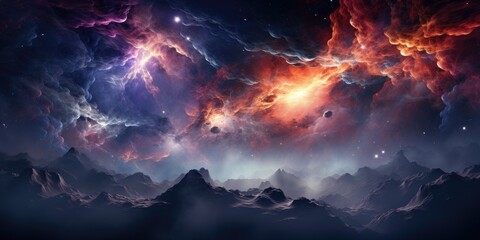 Fototapeta premium Cosmic nebula in deep space It showcases the stunning beauty of the universe beyond Earth. The concept of cosmic reality by Generative AI