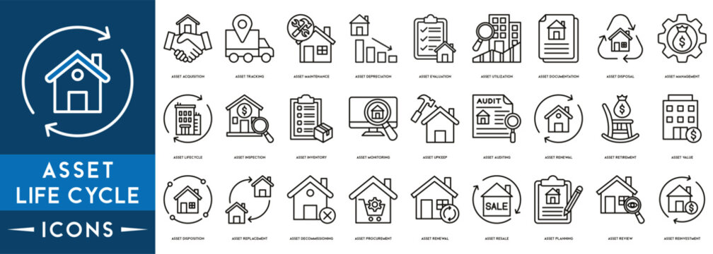 Asset life cycle icon vector illustration concept with an icon of planning, acquisition, operation, maintenance, and decommission