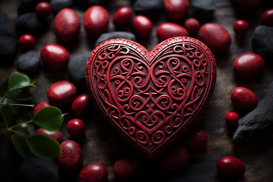 symbolic representations of love on Valentine's Day from various cultures and time periods, such as love knots, Celtic symbols, or ancient hieroglyphs.
