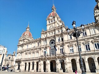 Naklejka premium La coruna Spain downtown buildings highlights sunny Galicia region of the world 