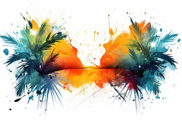 Fototapeten Fond tropique abstrait dans un style aquarelle. Des éclaboussures d'aquarelle. Fond d'écran. IA générative, IA © Merilno