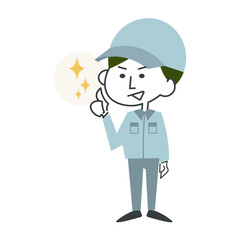 サムズアップをする作業員の男性