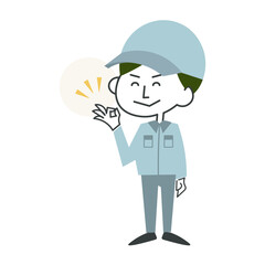 オッケーサインをする作業員の男性