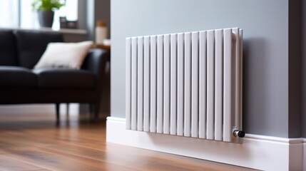 Efficient and modern heating radiator in a cozy house - obrazy, fototapety, plakaty