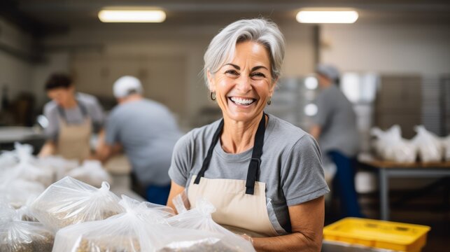 volunteers in the process of work smiling at the camera