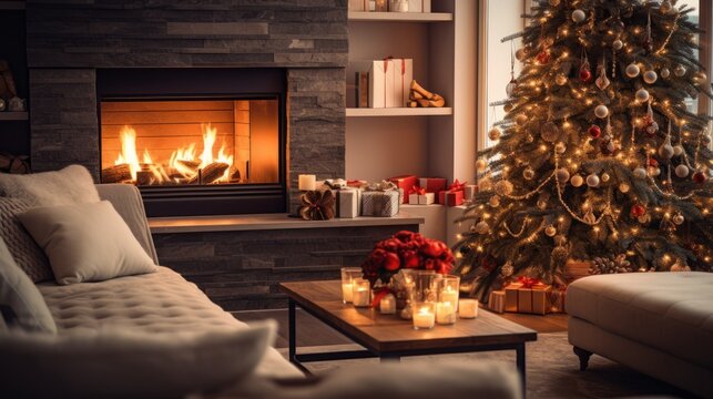 decorating a house with a fireplace in Christmas style
