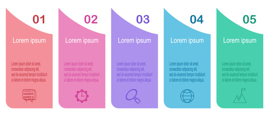 Business flowchart infographics.Timeline with 5 steps, label and marketing icons.You can used for process diagram, presentations, workflow layout, banner, flow chart.