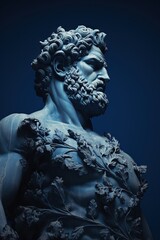 Statue stoïque cyanotype, portrait. Stoïcisme. Sculpture grecque antique. IA générative, IA