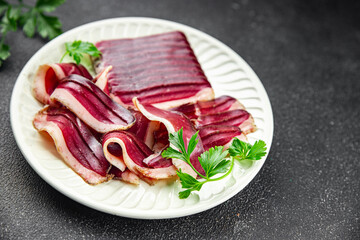 dried duck breast magret smoked jerky cured dried meat fresh delicious eating cooking appetizer...