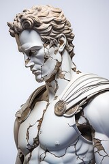 Statue masculine stoïque néoclassique, marbre, vue latérale. Brisé en morceaux. IA générative, IA - obrazy, fototapety, plakaty