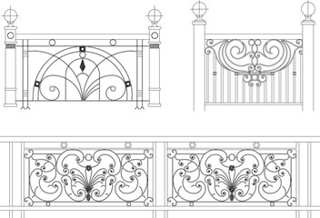 Vector sketch illustration of vintage classic fence design from wrought iron