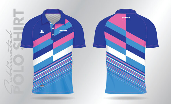 blue and pink polo shirt mockup template design for 
 jersey uniform