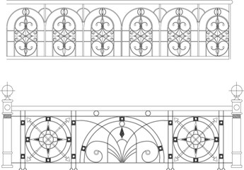 Vector sketch illustration of vintage classic fence design from wrought iron