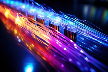 High-speed data transfer through optical fiber cables.