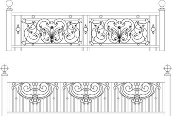 Vector sketch illustration of vintage classic fence design from wrought iron