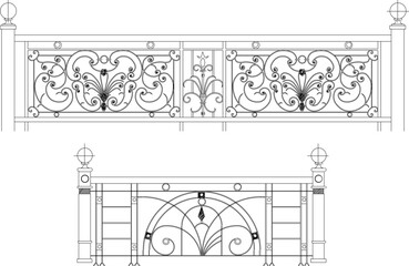 Vector sketch illustration of vintage classic fence design from wrought iron