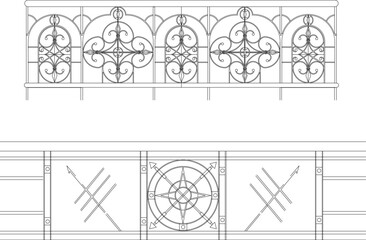 Vector sketch illustration of vintage classic fence design from wrought iron