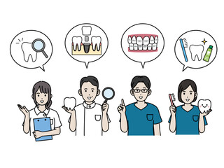 説明する歯医者、歯科衛生士のイラスト