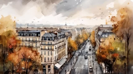 Foto op Canvas Watercolor painting of paris illustration colorful Ai generated art © Biplob
