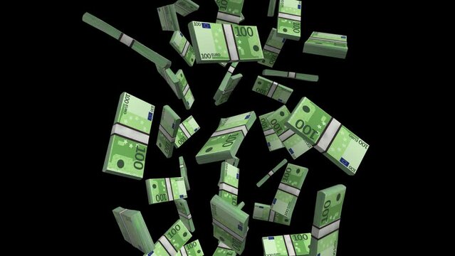 100 Euro Notes Slow Motion Money Shower Cash Fall Rain &euro;100 Greek letter epsilon