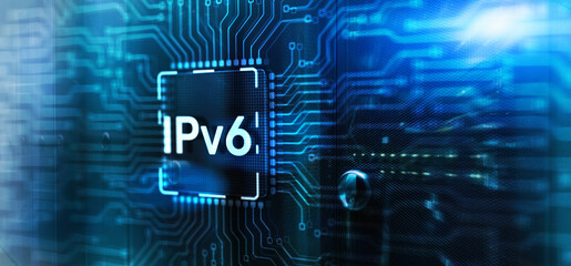Inscription: IPv6. Business, Technology, Internet and network concept on Electronic Circuit Board Chip - Powered by Adobe