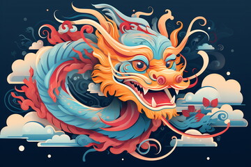 Fototapeta na wymiar Blue Chinese Dragon symbol of 2024. Chinese New Year