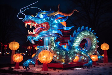 Blue Chinese Dragon symbol of 2024. Chinese New Year